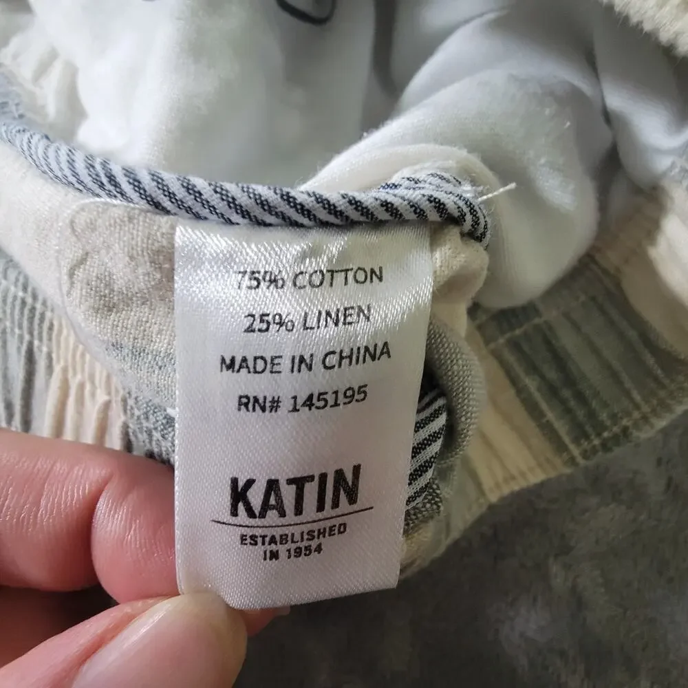 Katin Mens L Linen Cotton Pullon Elastic Waist Striped Shorts 6